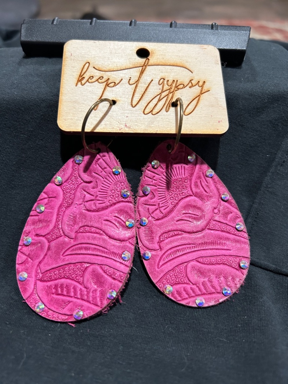 Keep It Gypsy Pink Embossed Teardrop Earrings with Crystal Accents